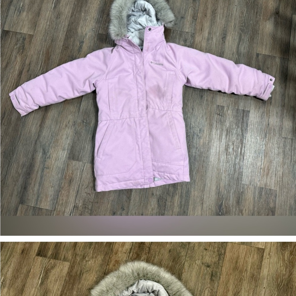 Pink Hooded Winter Coat with Faux Fur Trim